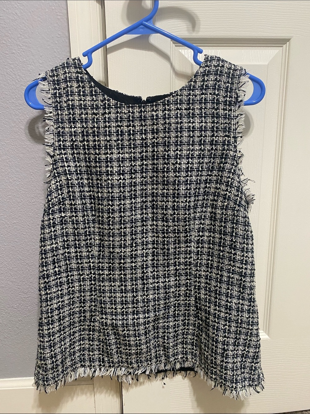 Ann Taylor Black and White Tweed Fringe Sleeveless Top